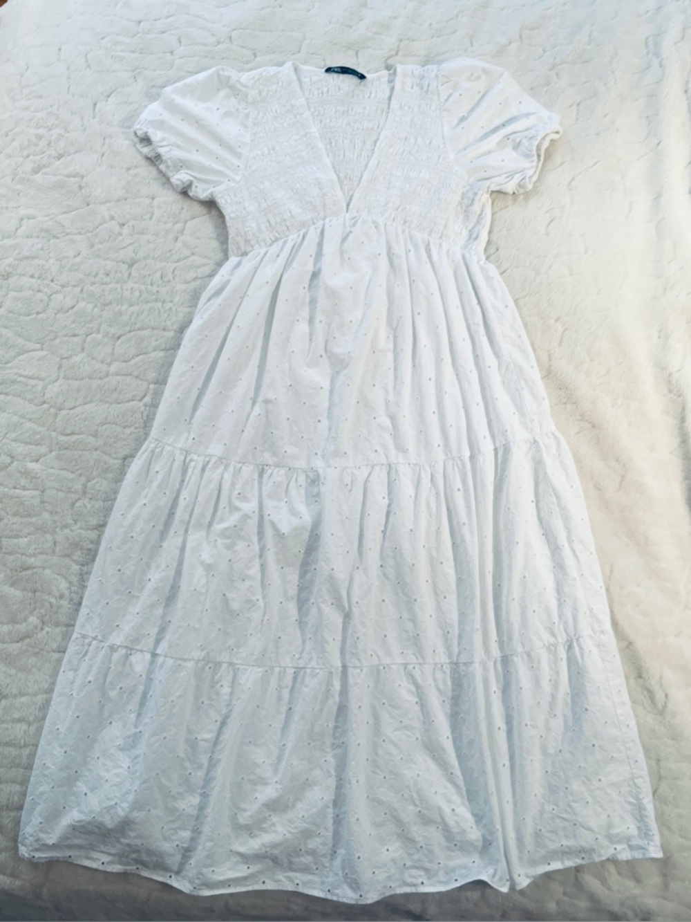 Zara White Embroidered Voluminous bohemian Casual Maxi Dress size XL - Picture 5 of 12
